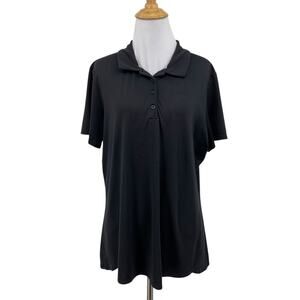 Under Armour Shirt Women L Large Black 4 Button Placket Short Sleeve Polo Collar
